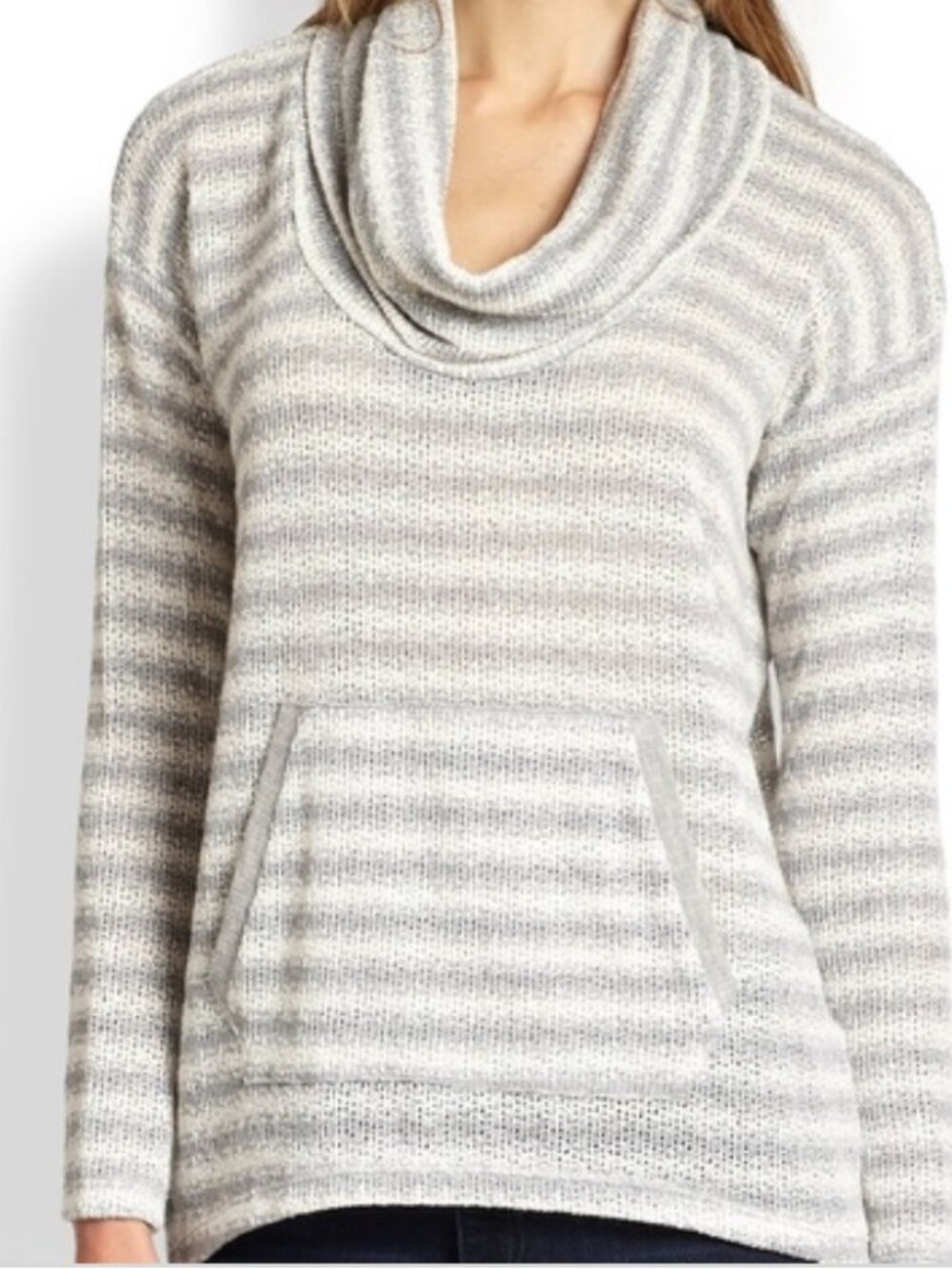 **Splendid Antwerp Striped Cowl Neck Sweater Gray White Metallic Thread XS**